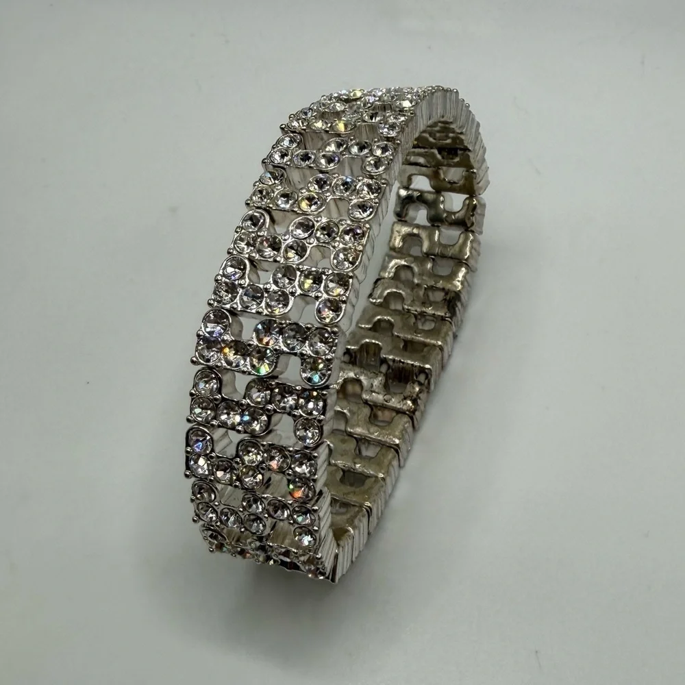 Monet Silver Tone Rhinestone Stretch Bracelet